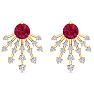 4 1/2 Carat Round Shape Ruby and Lab Grown Diamond Spray Drop Earrings In 14 Karat Yellow Gold Image-2