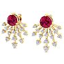 4 1/2 Carat Round Shape Ruby and Lab Grown Diamond Spray Drop Earrings In 14 Karat Yellow Gold Image-3