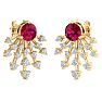 4 1/2 Carat Round Shape Ruby and Lab Grown Diamond Spray Drop Earrings In 14 Karat Yellow Gold Image-4