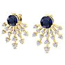 4 1/2 Carat Round Shape Sapphire and Lab Grown Diamond Spray Drop Earrings In 14 Karat Yellow Gold Image-3