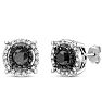 1 Carat Black and White Diamond Halo Stud Earrings In Sterling Silver Image-1
