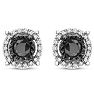 1 Carat Black and White Diamond Halo Stud Earrings In Sterling Silver Image-2