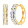 2 Carat Three Row Round and Baguette Diamond Hoop Earrings In 14K Yellow Gold Over Sterling Silver, 1 Inch Image-1