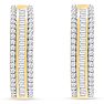 2 Carat Three Row Round and Baguette Diamond Hoop Earrings In 14K Yellow Gold Over Sterling Silver, 1 Inch Image-2