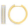 2 Carat Three Row Round and Baguette Diamond Hoop Earrings In 14K Yellow Gold Over Sterling Silver, 1 Inch Image-4