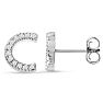 Sterling Silver Letter C Initial Earrings With Diamonds – Personalized Initial Jewelry Image-4