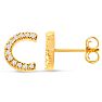 14K Yellow Gold Over Sterling Silver Letter C Initial Earrings With Diamonds – Personalized Initial Jewelry Image-4