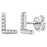 Sterling Silver Letter L Initial Earrings With Diamonds – Personalized Initial Jewelry Image-1