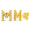 14K Yellow Gold Over Sterling Silver Letter M Initial Earrings With Diamonds – Personalized Initial Jewelry Image-1