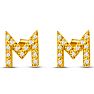 14K Yellow Gold Over Sterling Silver Letter M Initial Earrings With Diamonds – Personalized Initial Jewelry Image-2