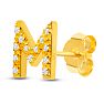 14K Yellow Gold Over Sterling Silver Letter M Initial Earrings With Diamonds – Personalized Initial Jewelry Image-3