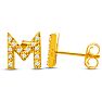 14K Yellow Gold Over Sterling Silver Letter M Initial Earrings With Diamonds – Personalized Initial Jewelry Image-4