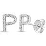 Sterling Silver Letter P Initial Earrings With Diamonds – Personalized Initial Jewelry Image-1