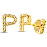 14K Yellow Gold Over Sterling Silver Letter P Initial Earrings With Diamonds – Personalized Initial Jewelry Image-1