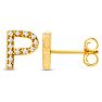 14K Yellow Gold Over Sterling Silver Letter P Initial Earrings With Diamonds – Personalized Initial Jewelry Image-4