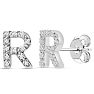Sterling Silver Letter R Initial Earrings With Diamonds – Personalized Initial Jewelry Image-1