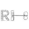 Sterling Silver Letter R Initial Earrings With Diamonds – Personalized Initial Jewelry Image-4