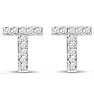 Sterling Silver Letter T Initial Earrings With Diamonds – Personalized Initial Jewelry Image-2