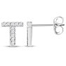 Sterling Silver Letter T Initial Earrings With Diamonds – Personalized Initial Jewelry Image-4