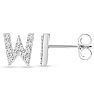 Sterling Silver Letter W Initial Earrings With Diamonds – Personalized Initial Jewelry Image-4