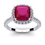 3 1/2 Carat Cushion Cut Ruby and Halo Diamond Ring In 14K White Gold Image-1