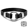 Bruno Magli Mens Black Leather Bracelet, Silver Image-1