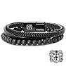 Bruno Magli Mens Leather Bracelet With Lava Beads, Black Image-1