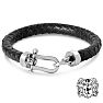 Bruno Magli Mens Chorded Leather Bracelet, Black Image-1