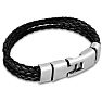 Bruno Magli Mens Three Strand Braided Leather Bracelet, Black Image-4