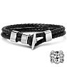 Bruno Magli Mens Black Leather Toggle Leather Bracelet, Silver Image-1