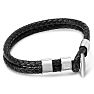 Bruno Magli Mens Black Leather Toggle Leather Bracelet, Silver Image-3