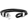 Bruno Magli Mens Black Leather Toggle Leather Bracelet, Silver Image-4