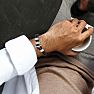 Bruno Magli Mens Black Leather Toggle Leather Bracelet, Silver Image-7