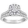 Estate Jewelry 1.40 Carat Lab Grown Diamond Halo Bridal Set In 14 Karat White Gold, Size 7 Image-1