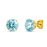 1 Carat Blue Moissanite Stud Earrings In Yellow Gold Image-1