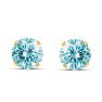 1 Carat Blue Moissanite Stud Earrings In Yellow Gold Image-2