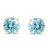 2 Carat Blue Moissanite Stud Earrings In Yellow Gold Image-2