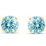4 Carat Blue Moissanite Stud Earrings In Yellow Gold Image-2