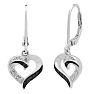 Estate Jewelry Black and White Diamond Heart Earrings In Sterling Silver With Leverbacks Image-1