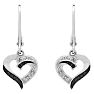 Estate Jewelry Black and White Diamond Heart Earrings In Sterling Silver With Leverbacks Image-2