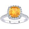 Citrine Ring: 2 Carat Cushion Cut Citrine and Halo Diamond Ring In Sterling Silver Image-1