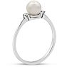 Round Freshwater Cultured Pearl and Diamond Accent Ring In 14 Karat White Gold, Great For Ring Finger Or Pinky! Image-5