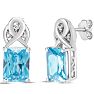 Estate Jewelry Emerald Shape Blue Gemstone Earrings In Sterling Silver Image-1