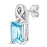 Estate Jewelry Emerald Shape Blue Gemstone Earrings In Sterling Silver Image-3