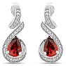 Estate Jewelry Pear Shape Garnet-Red Gemstone Earrings In Sterling Silver Image-2