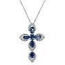 Estate Jewelry Diamond & Sapphire Cross Necklace In 14 Karat White Gold, 18 Inches Image-1