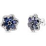 Estate Jewelry Diamond & Sapphire Flower Cluster Earrings In 14 Karat White Gold Image-1