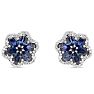 Estate Jewelry Diamond & Sapphire Flower Cluster Earrings In 14 Karat White Gold Image-2