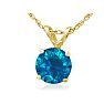 1 Carat Round Shape Blue Diamond Solitaire Necklace in Yellow Gold Image-2