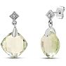 Estate Jewelry Cushion Shape Green Amethyst & Diamond Dangle Earrings In Sterling Silver Image-1